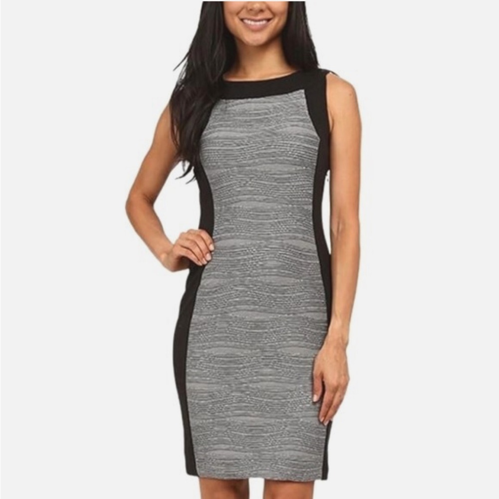 Calvin Klein Gray and Black Sheath Midi Dress